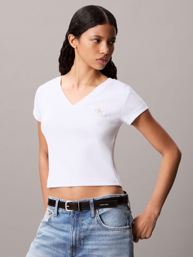 Ribbed Cotton V-Neck T-shirt