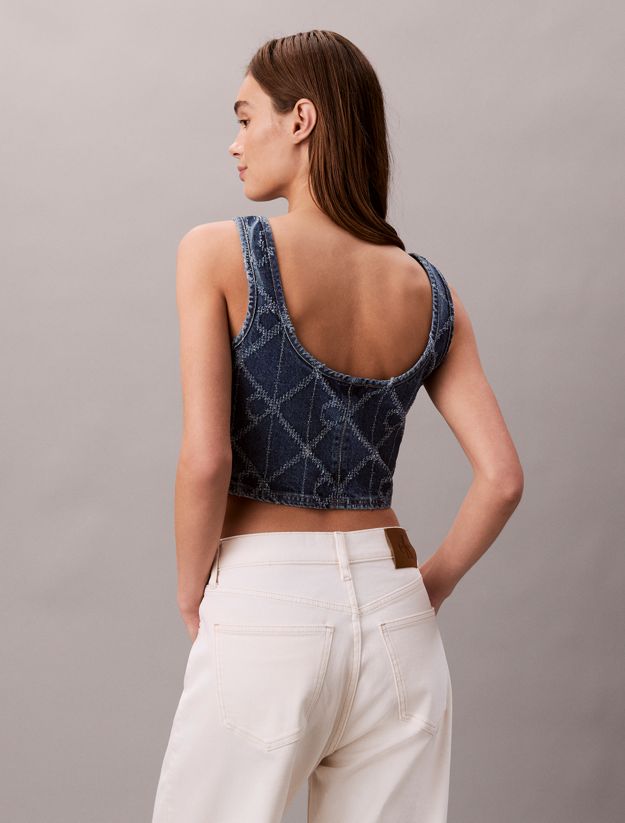Denim Allover Monogram Cropped Tank Top