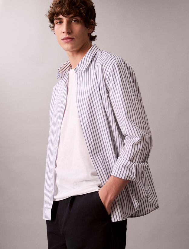Double Stripe Cotton Relaxed Button-Down Shirt