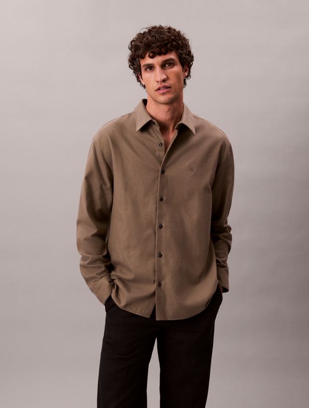 Melange Flannel Relaxed Button-Down Shirt