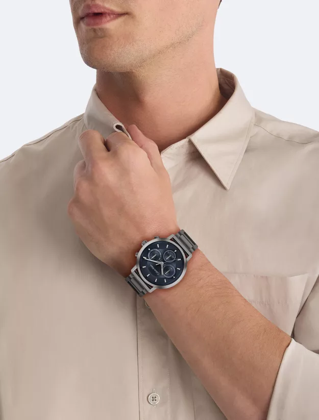 Grey Plated Steel Multifunction Watch