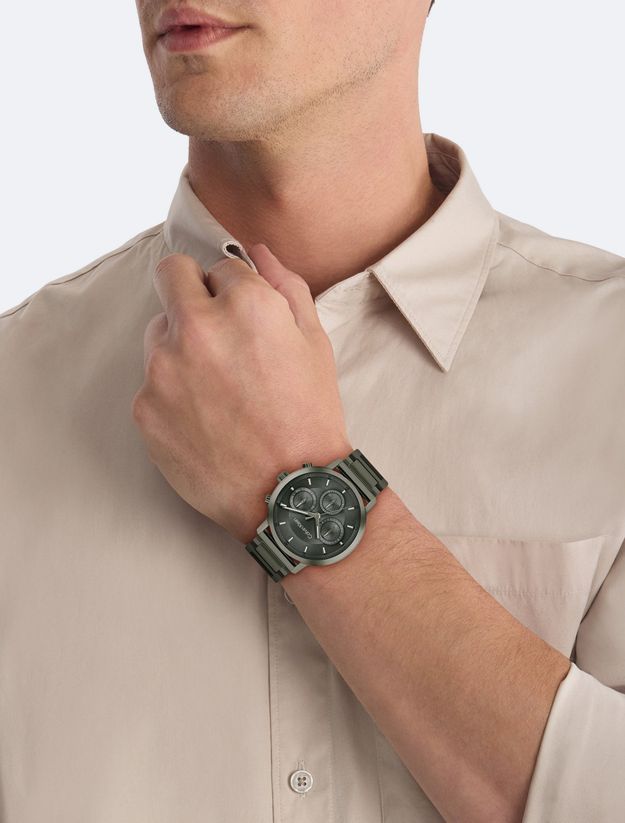 Green Plated Steel Multifunction Watch