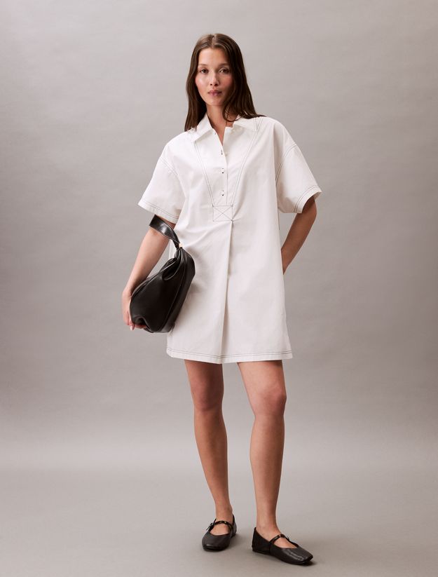 Cotton Twill Mini Shirt Dress