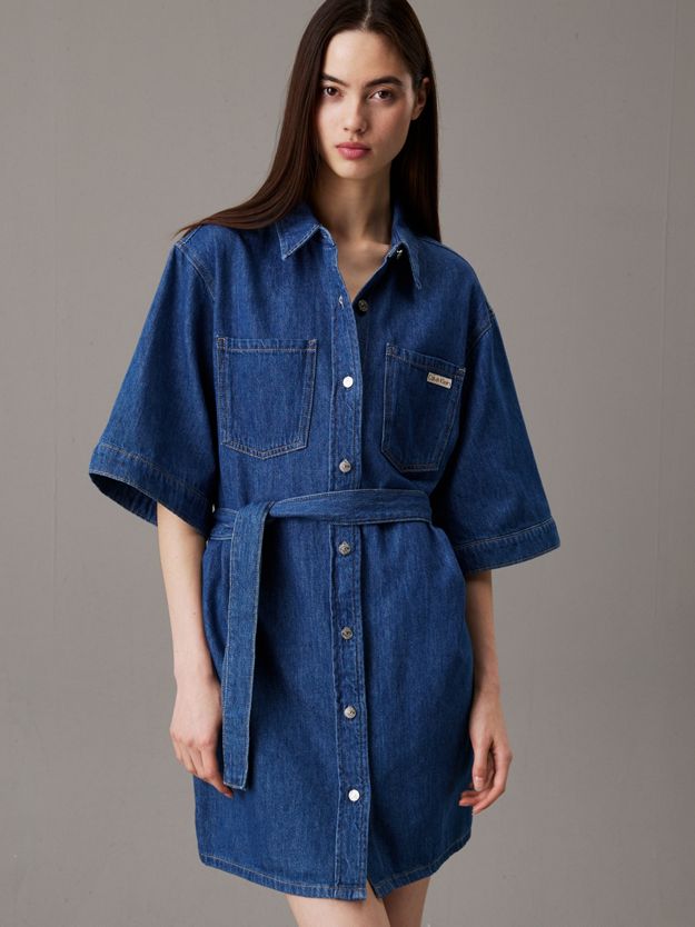 Cotton Linen Denim Shirt Dress