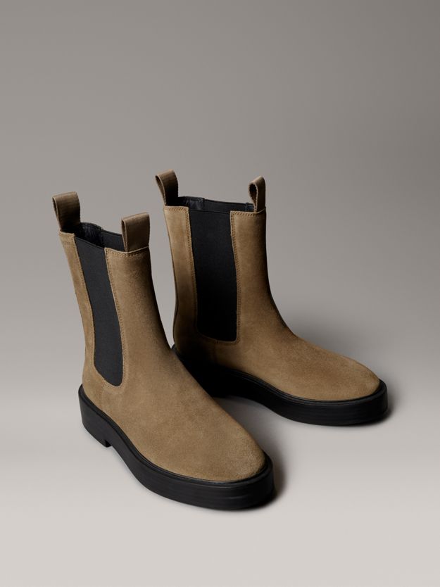 Suede Stacked Heel Chelsea Boots