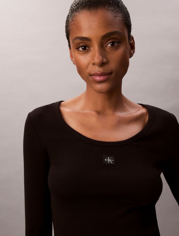 Ribbed Cotton Long Sleeve Top