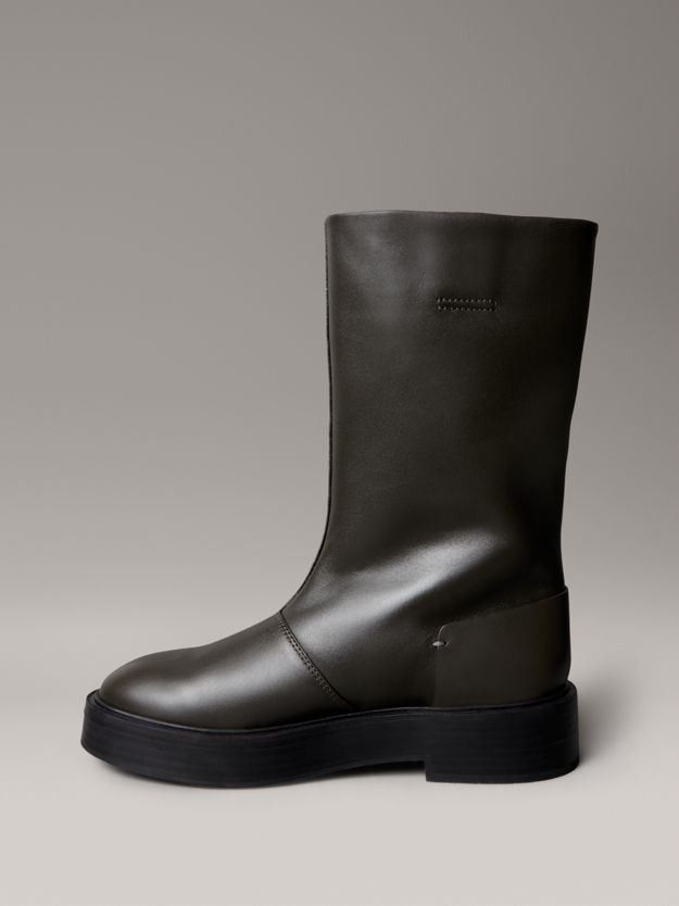 Leather Stacked Heel Boots