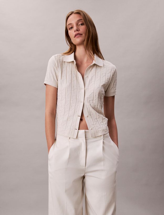 Allover Monogram Logo Jacquard Polo Top