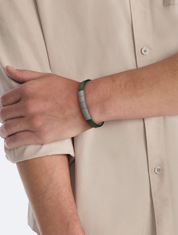 Leather and Steel Geometric Bracelet