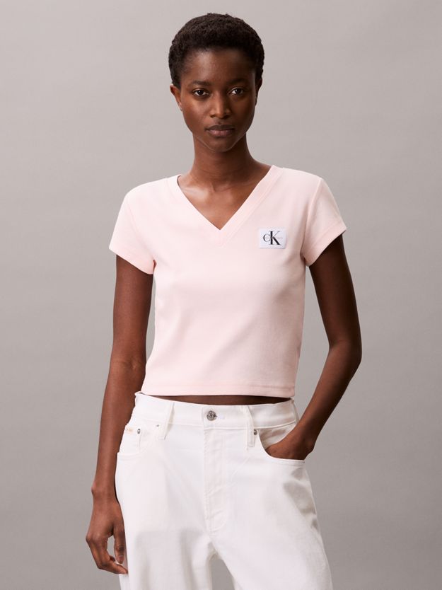 Ribbed Cotton V-Neck T-shirt