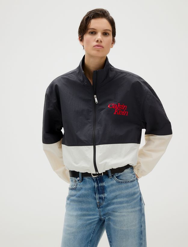 Cropped Colour Block Nylon Jacket