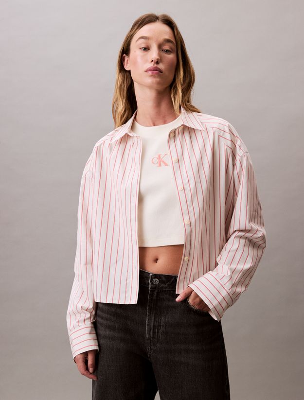 Stripe Cropped Boxy Button-Down Shirt