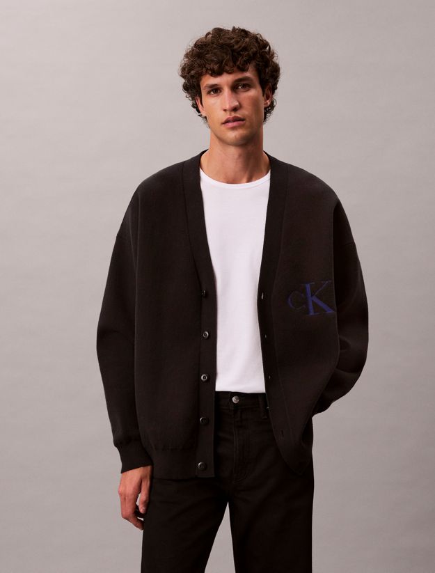 Cotton Blend Monogram Logo Relaxed Cardigan