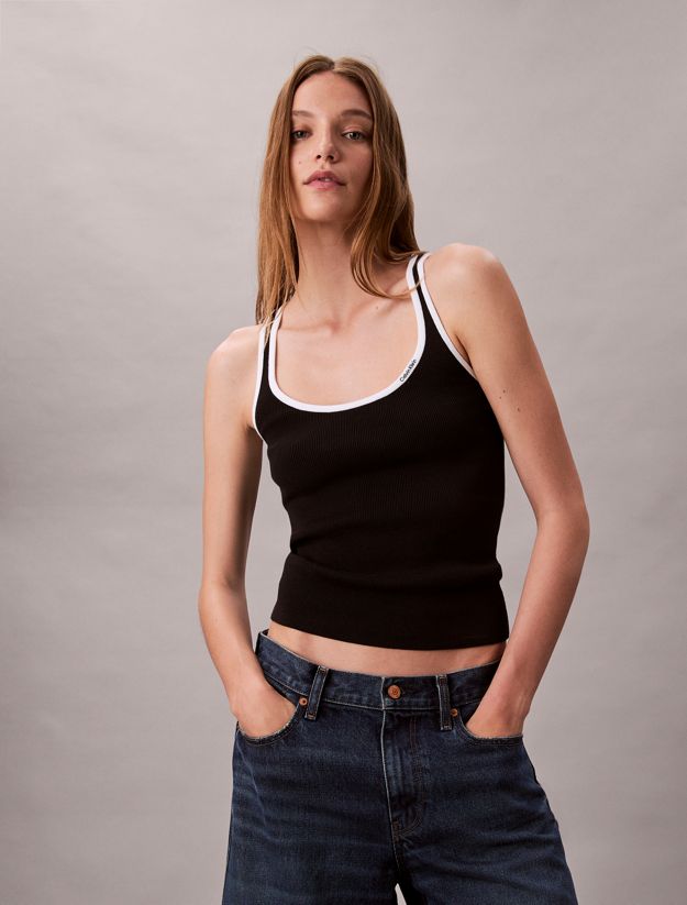 Contrast Trim Ribbed Tank Top