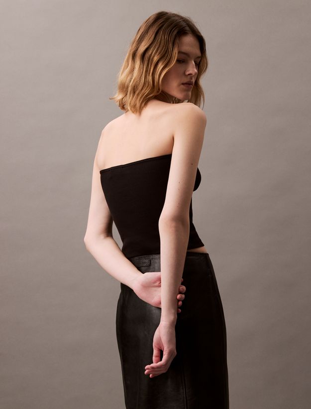 Ribbed Cotton Strapless Top