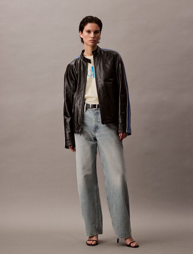 Relaxed Leather Zip Jacket