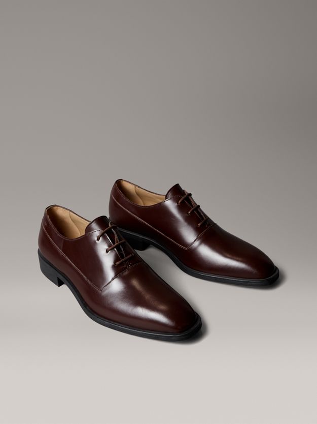 Leather Almond Toe Derby Lace-Up Shoes