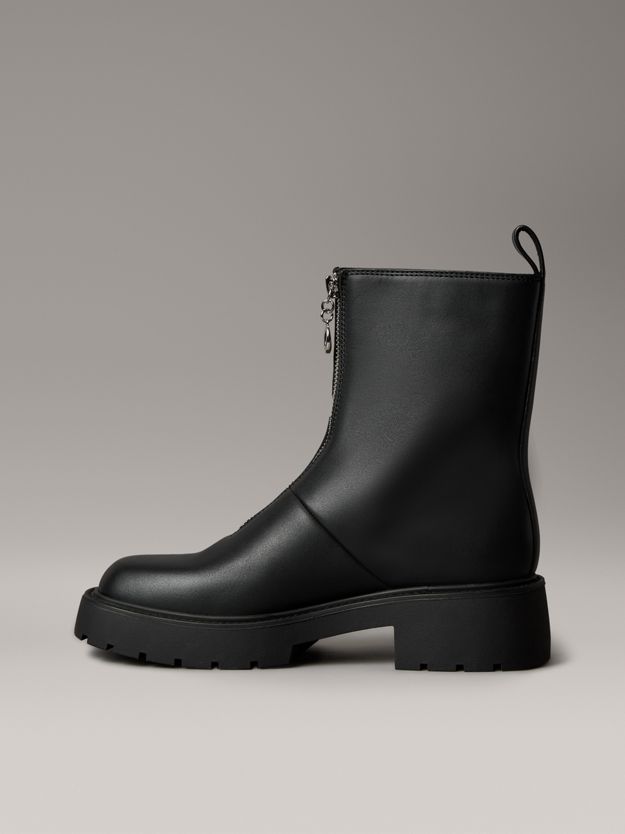 Leather Chunky Zip Ankle Boots