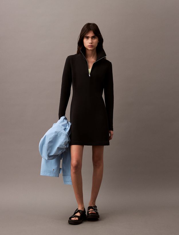 Zip Neck Long Sleeve Dress
