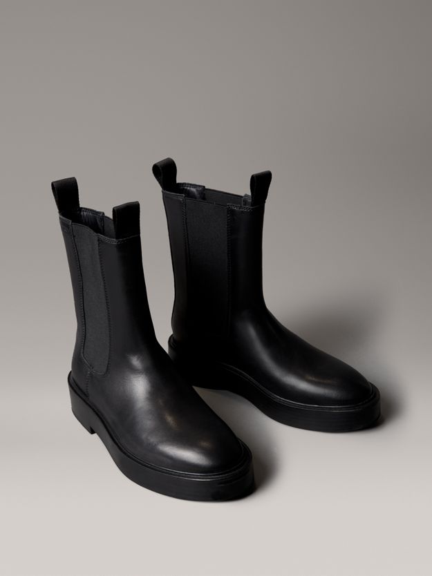 Leather Stacked Heel Chelsea Boots