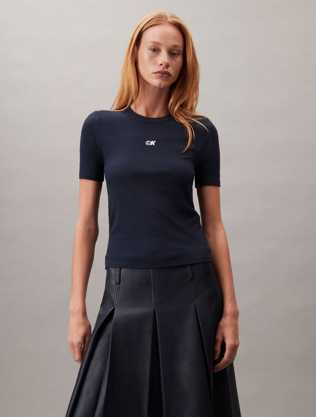 CK Logo Modal Stretch Ribbed Tee