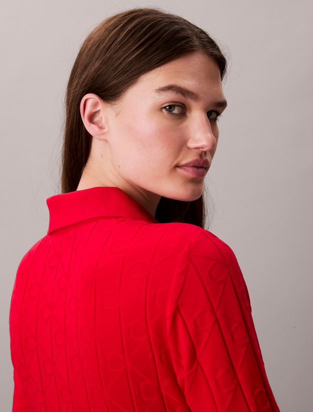 Logo Jacquard Long Sleeve Polo Dress