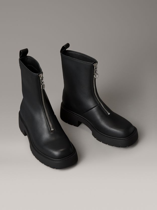 Leather Chunky Zip Ankle Boots