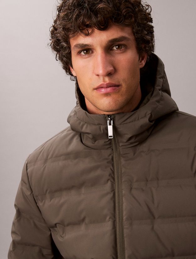 Packable Embossed Logo Quilted Puffer Jacket