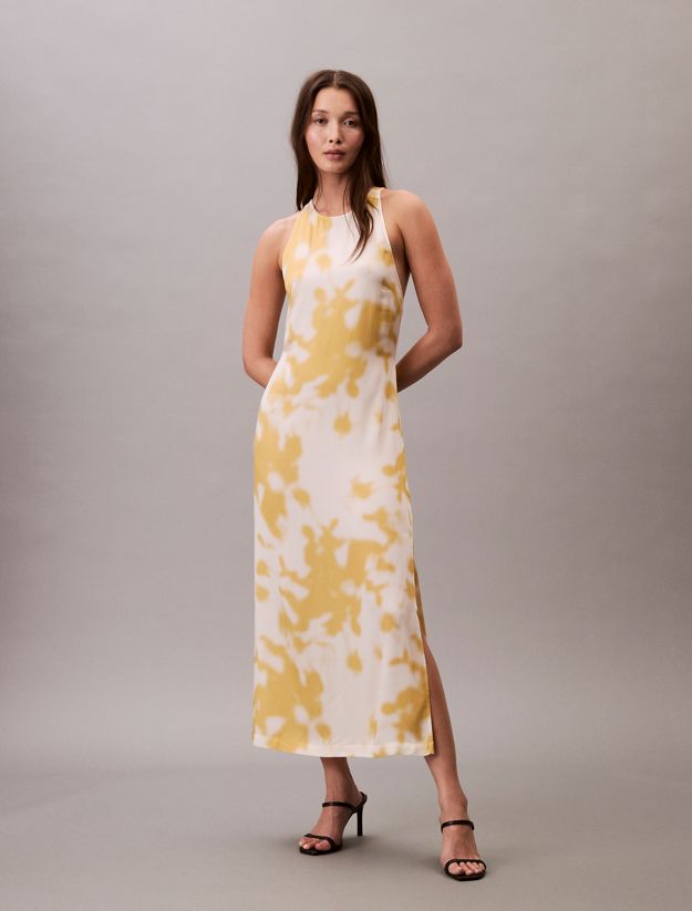 Printed Satin Halter Dress