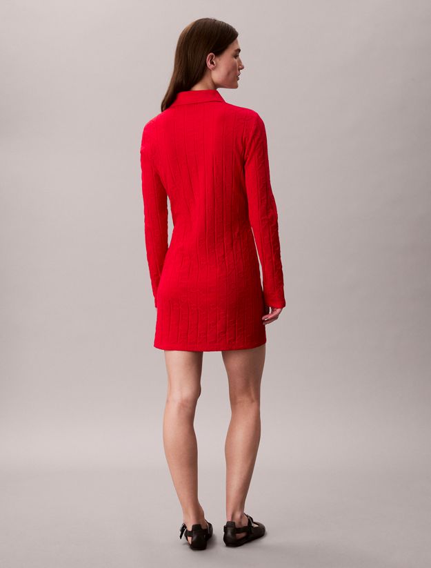 Logo Jacquard Long Sleeve Polo Dress