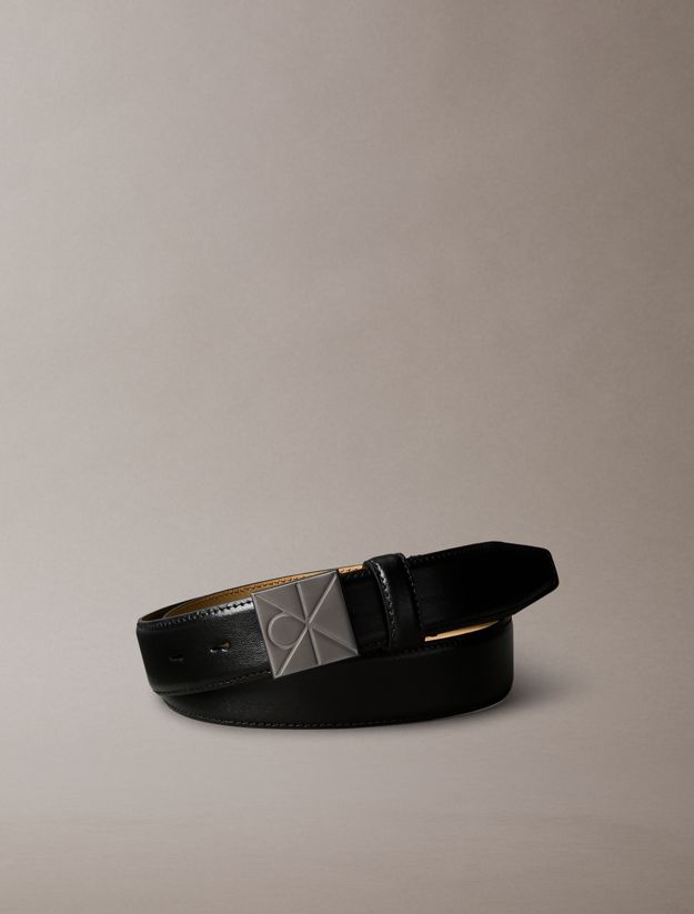 Full-Grain Leather Logo Plaque Buckle Belt