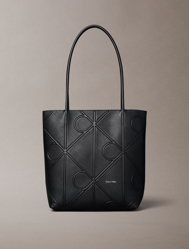 Embossed Allover Monogram Logo Small Tote Bag
