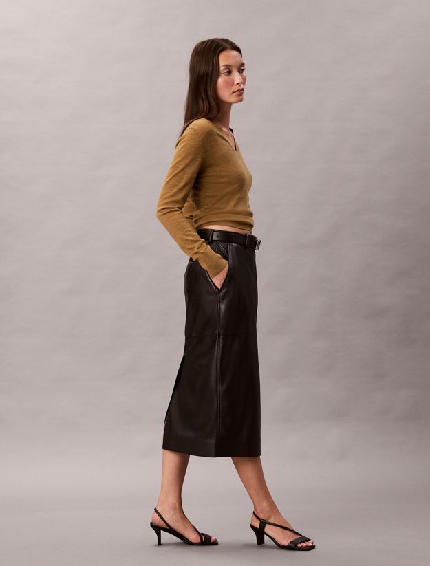 Faux Leather Midi Skirt