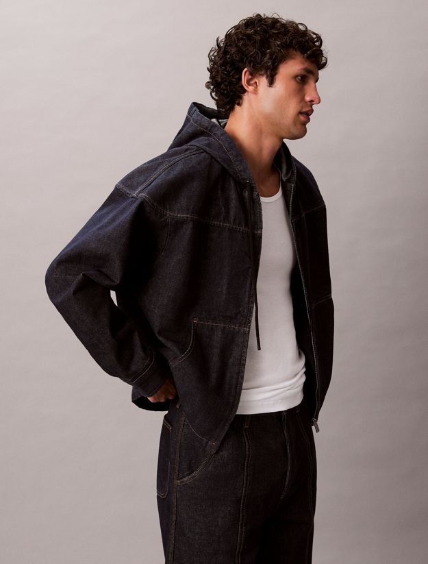 Denim Zip Relaxed Hoodie