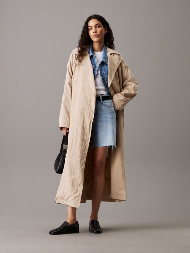 Soft Nylon Long Trench Coat