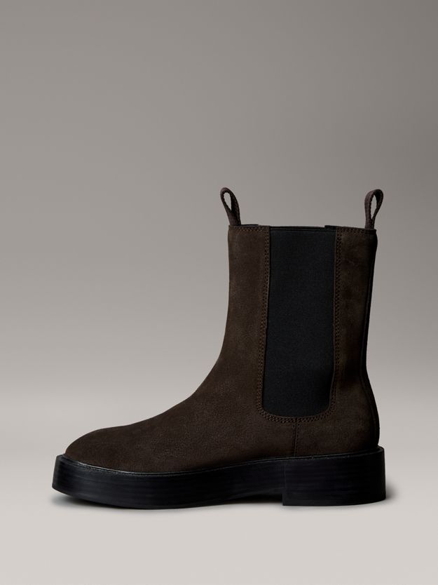 Suede Stacked Heel Chelsea Boots