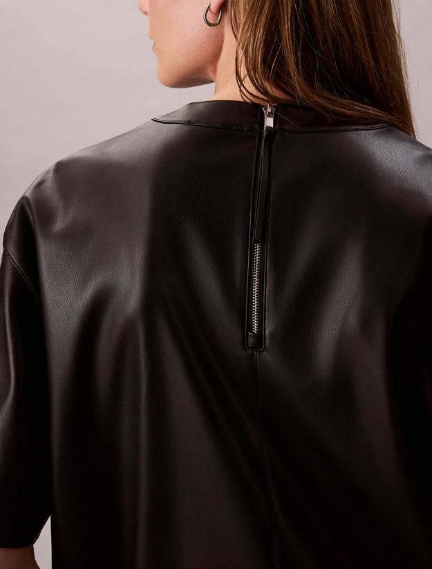 Faux Leather Short Sleeve Dress