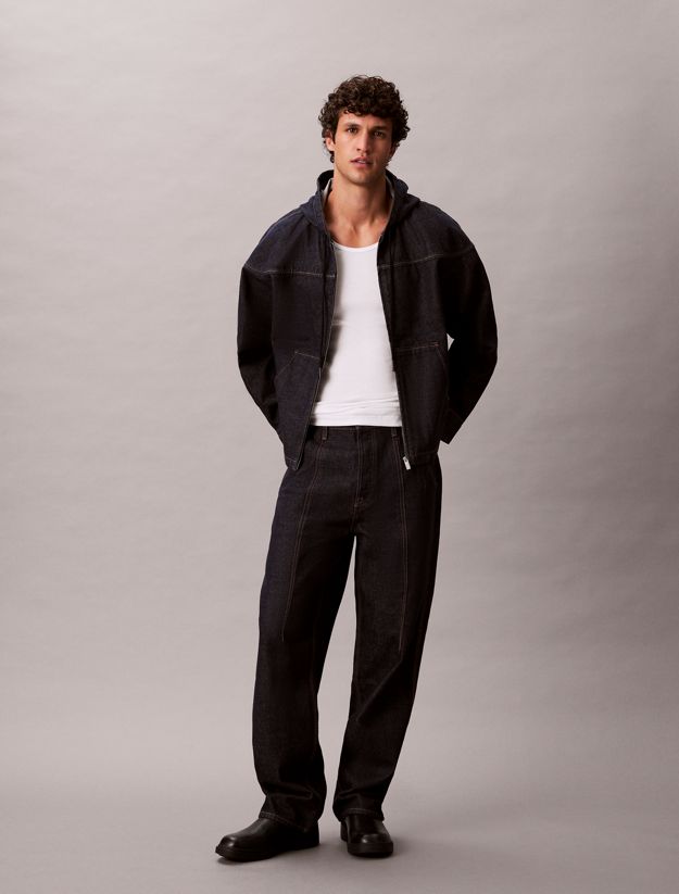 Denim Zip Relaxed Hoodie