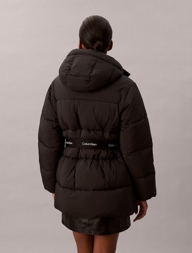 Logo Belt Hooded Puffer Jacket