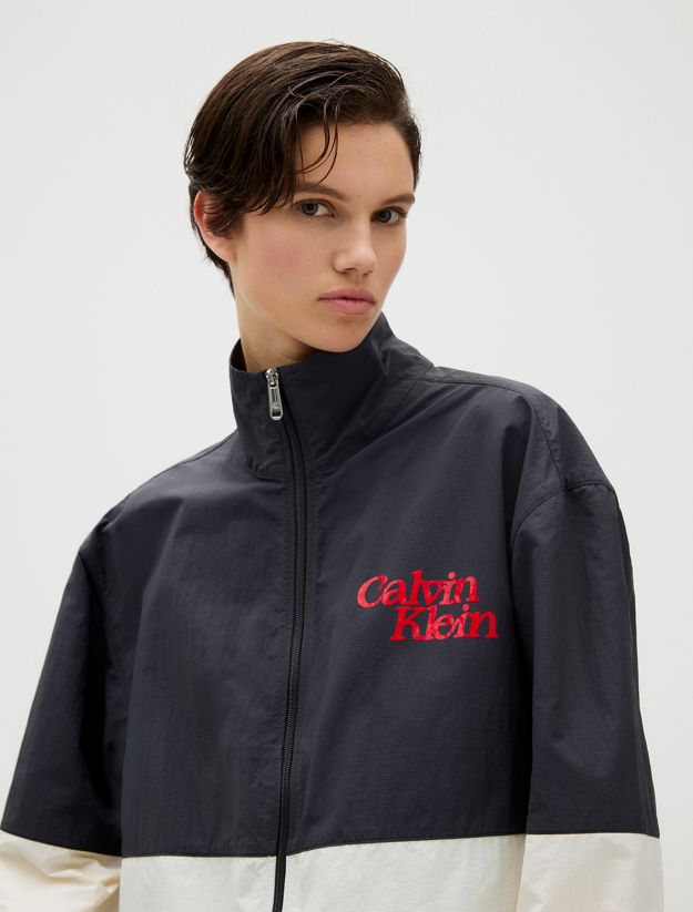 Cropped Colour Block Nylon Jacket