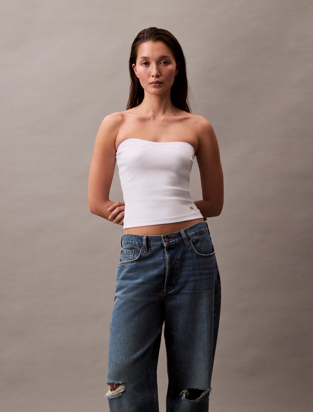 Ribbed Cotton Strapless Top
