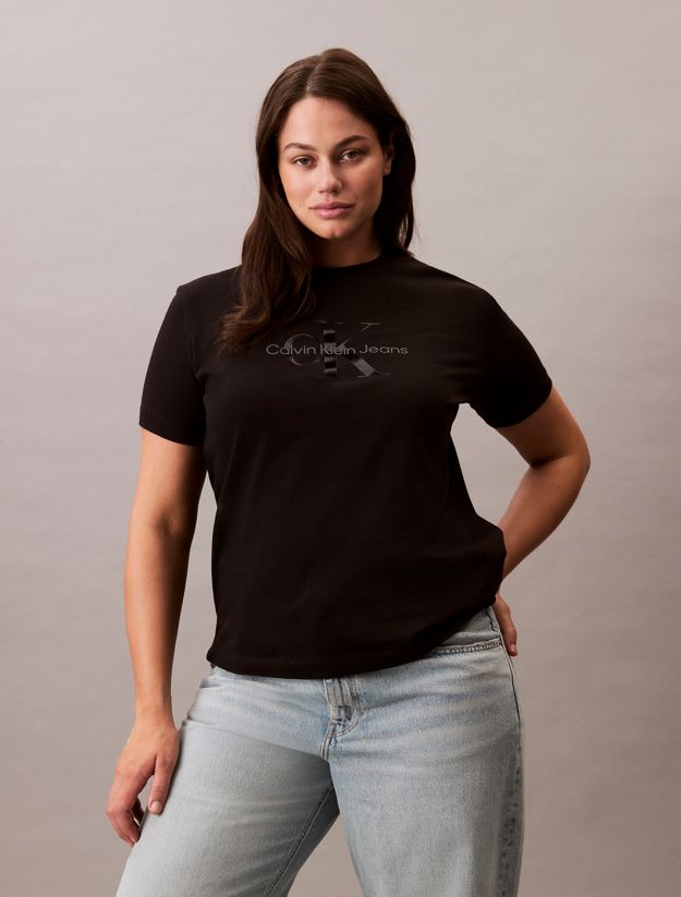 Plus Size Glossy Monogram T-shirt