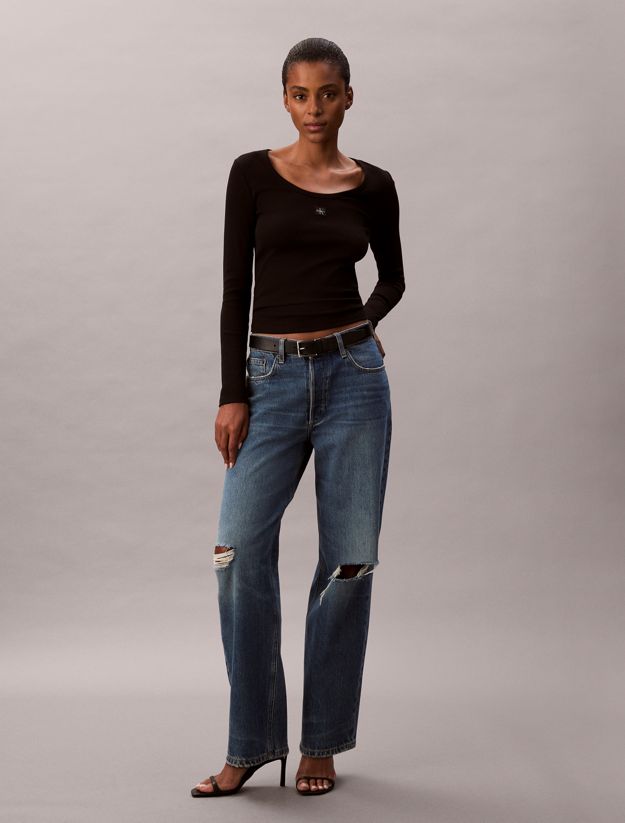 Ribbed Cotton Long Sleeve Top