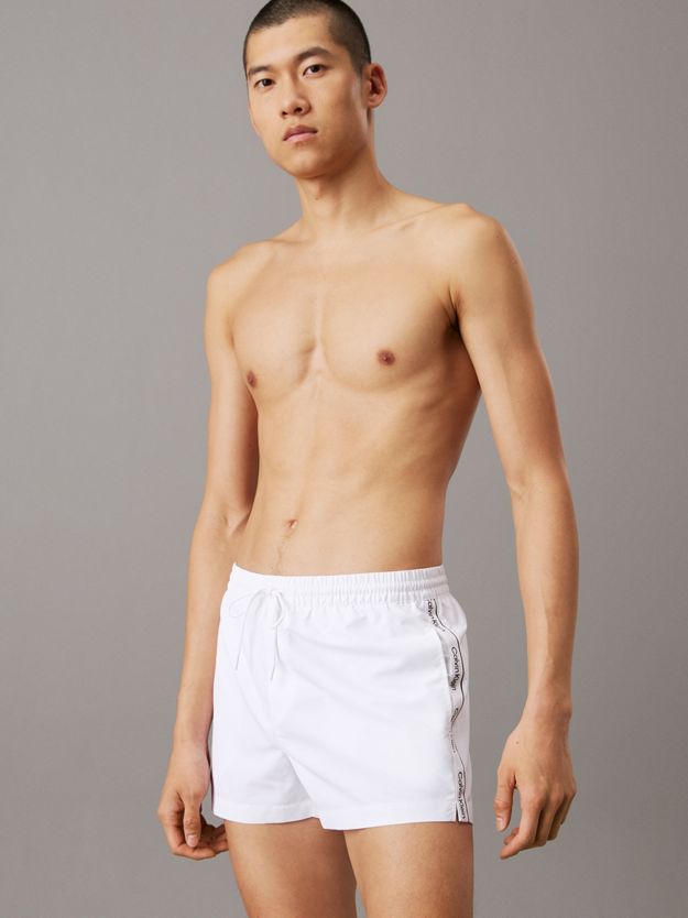 Short Drawstring Swim Shorts - Logo Tape