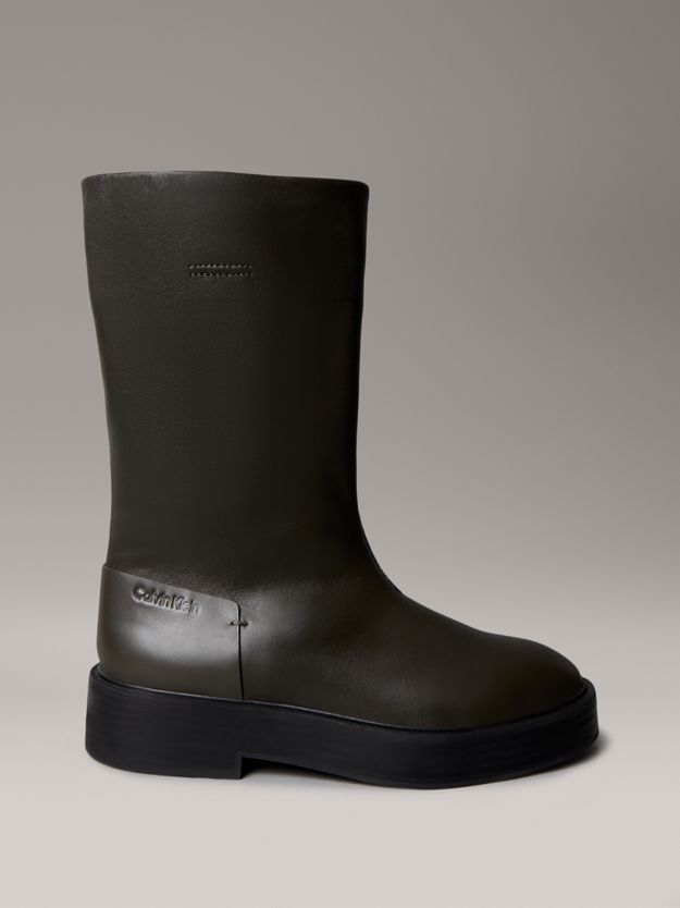 Leather Stacked Heel Boots