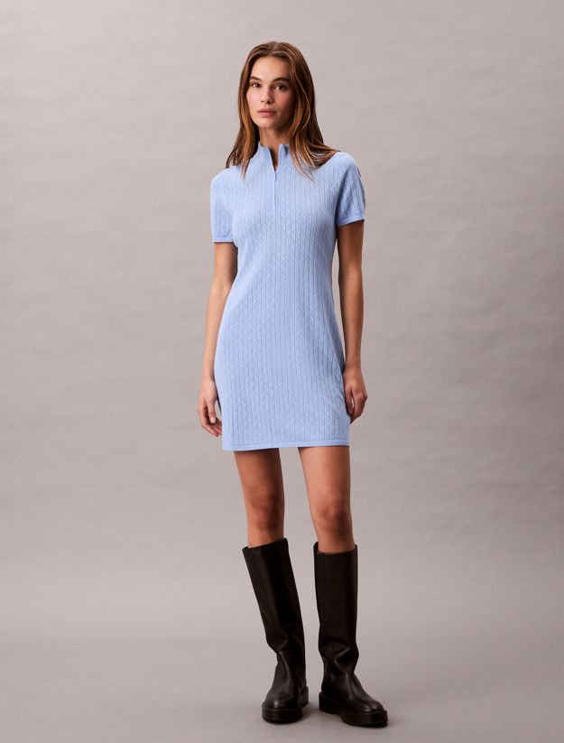 Logo Jacquard Zip Neck Dress