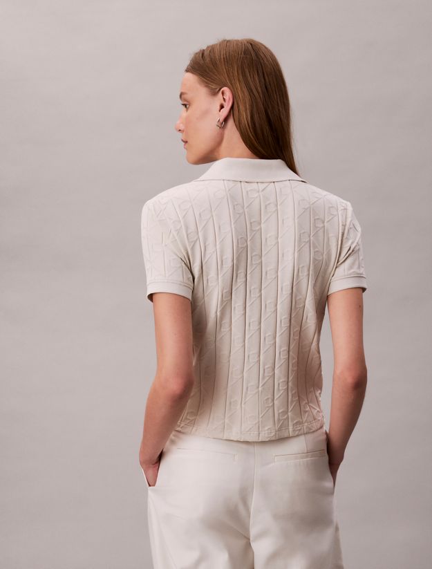 Allover Monogram Logo Jacquard Polo Top