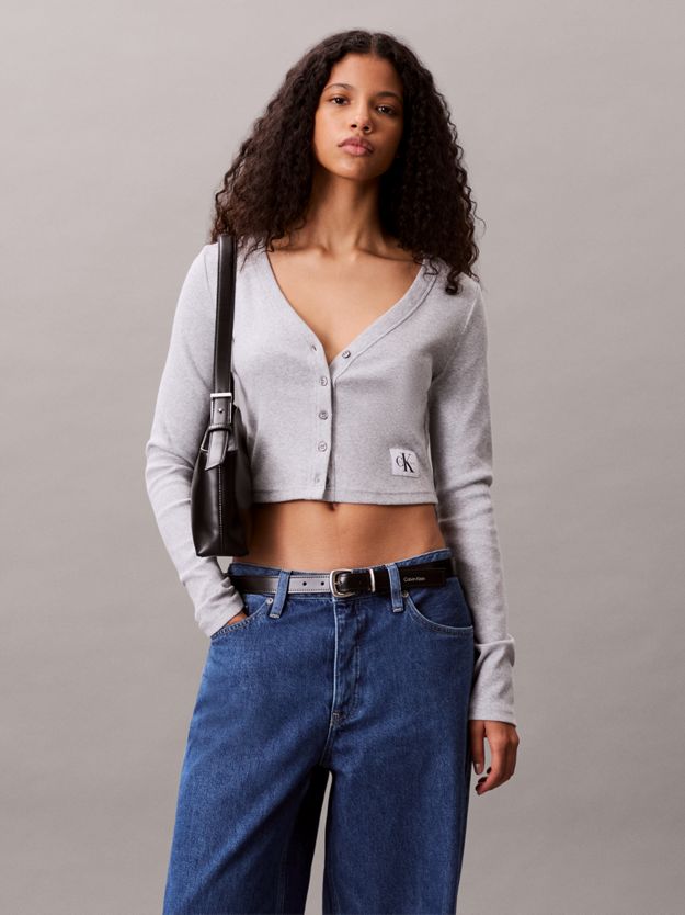 Cropped Ribbed Cotton Cardigan