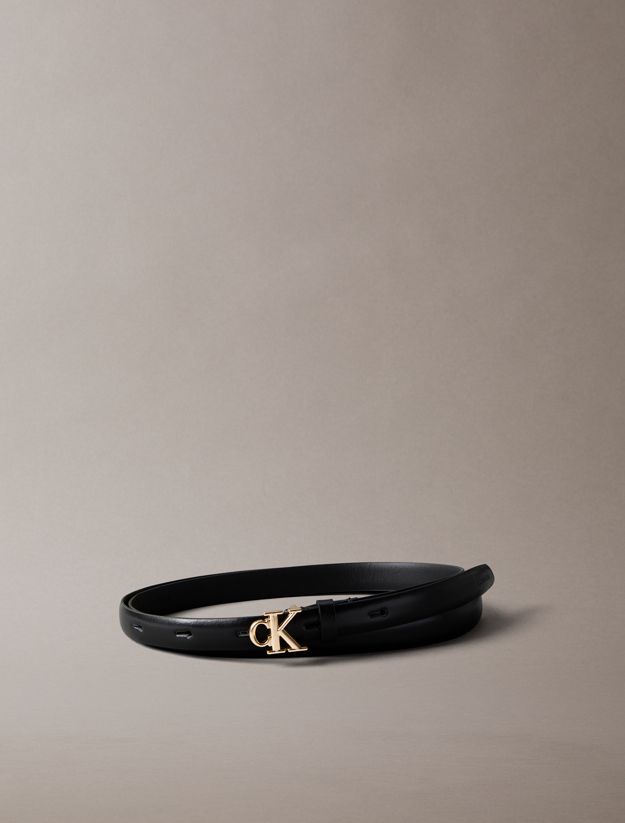 Full Grain Leather Skinny Logo Belt