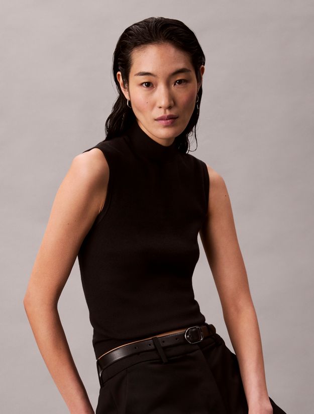 Viscose Blend Mock Neck Gilet